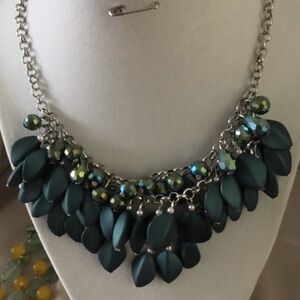Green and Silver Teardrop Necklace with Cascading Design